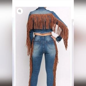 Fringe Denim jacket and jeans set